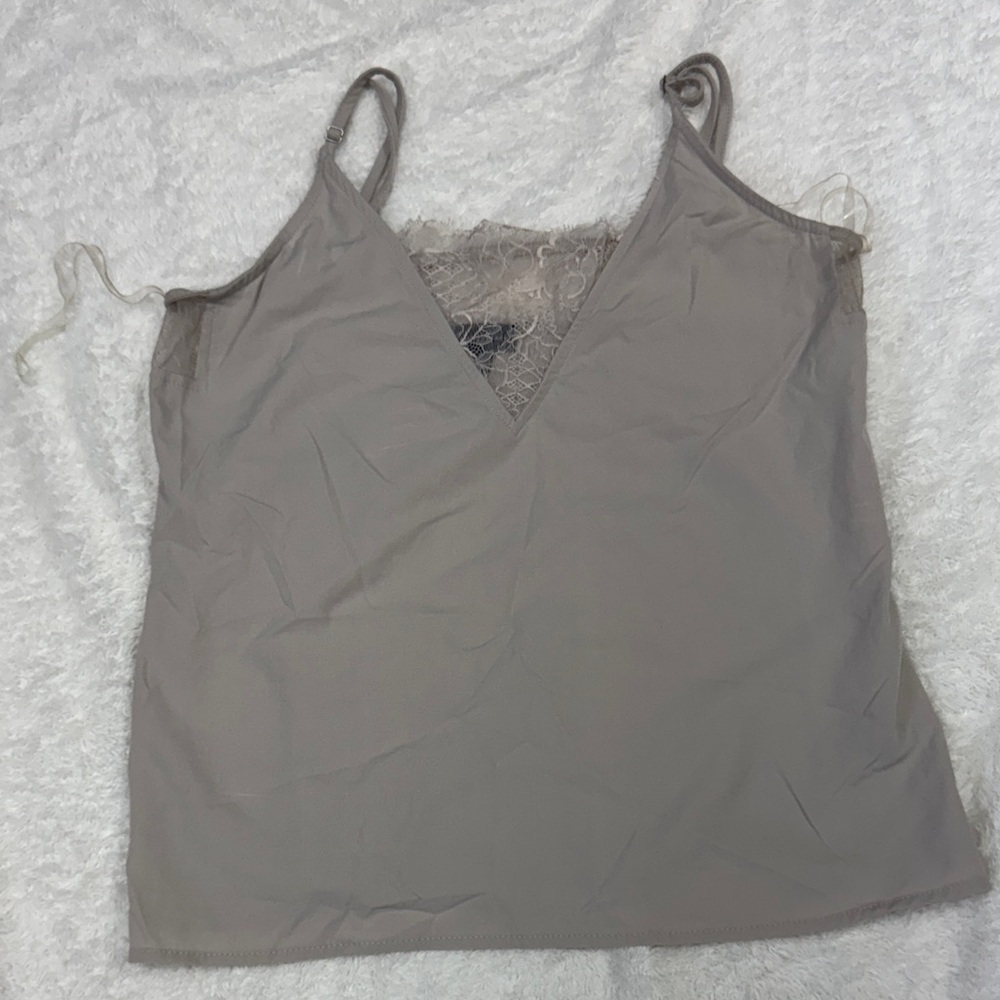 Buckle Taupe Lace Trim Tank Top